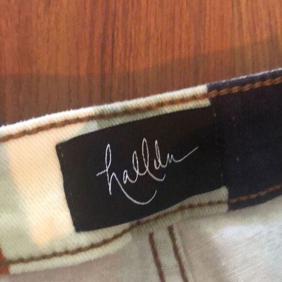 Halleln Cream orange brown high waisted bell bottom jeans stretch junior large - Picture 2 of 6